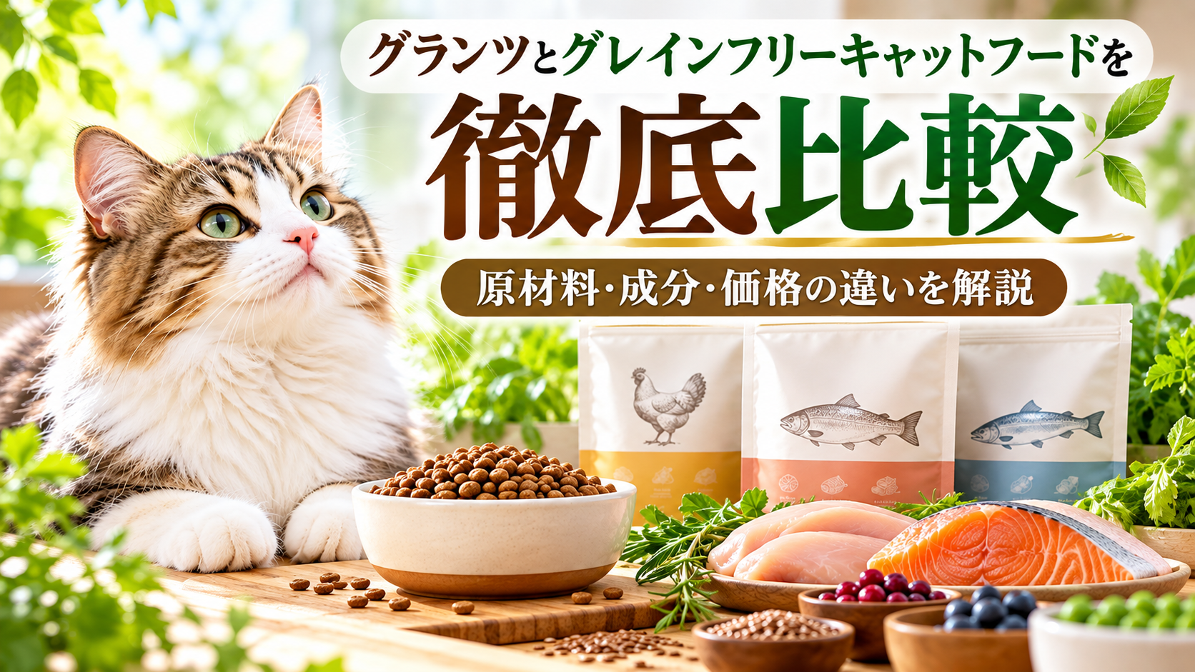 グランツとグレインフリーキャットフードを比較！原材料・成分・価格の違いを解説