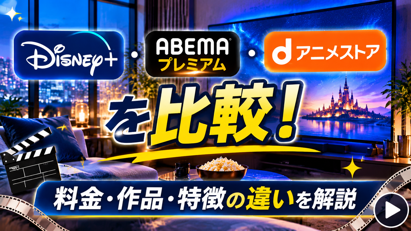 Disney+・ABEMAプレミアム・dアニメストアを比較！料金・作品・特徴の違いを解説